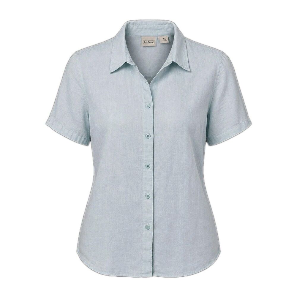 L L Bean 100% Linen Womens Short Sleeved Top Button-Up Blouse  Size M